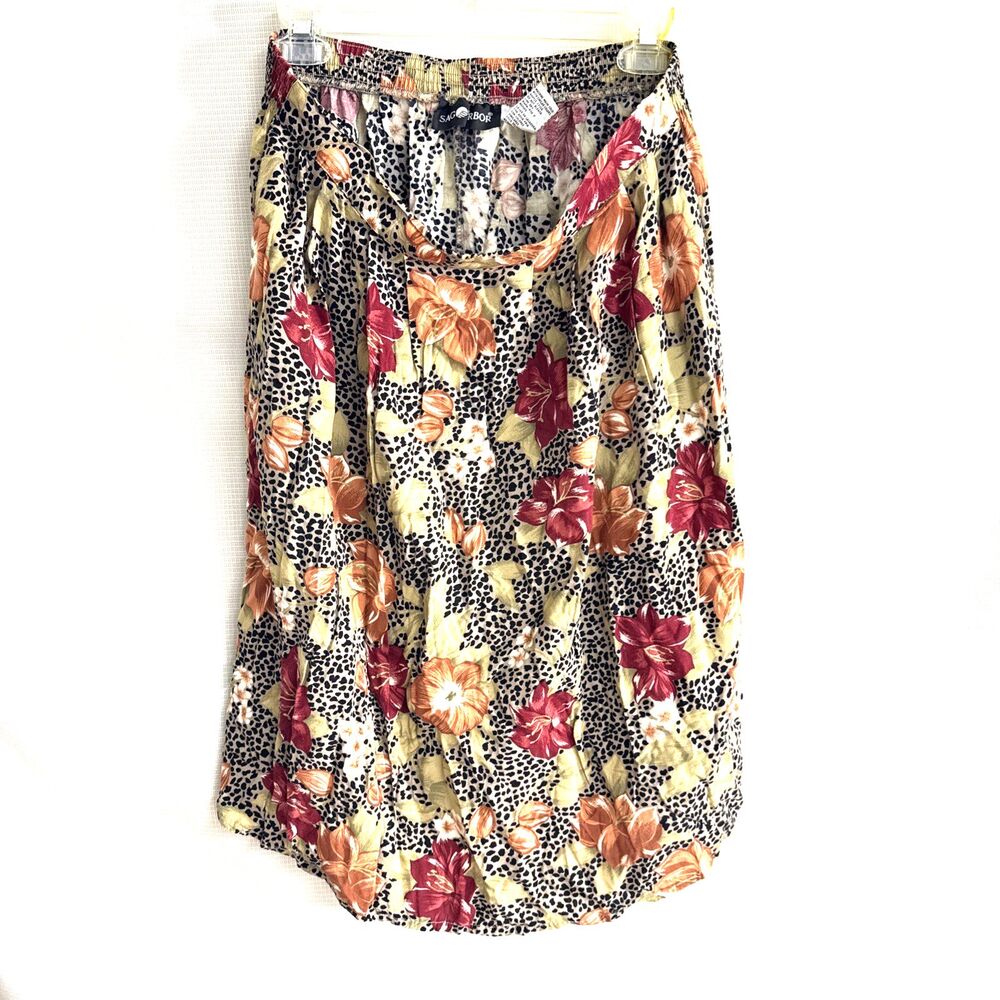 Vintage Y2K Sag Harbor Floral/Animal Print Womens Midi Skirt - M - sash included